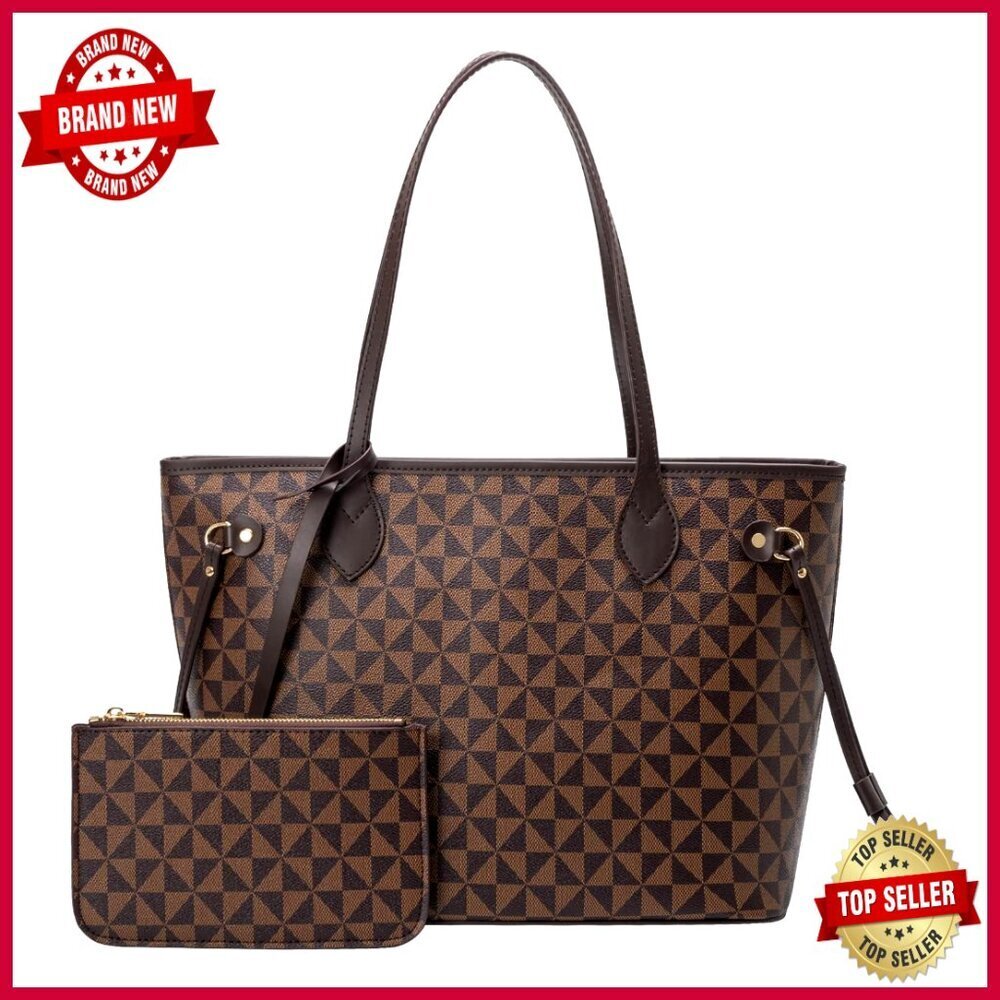 Faux Leather Checkered Tote Satchel with Wallet, 12.6x6.7x10.6 Inches